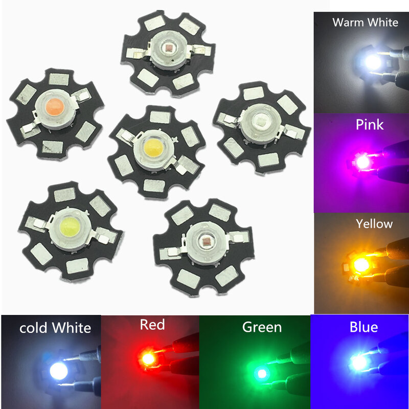 Led de alta potência de 1w e 3w, espectro completo, branco quente, branco, verde, azul profundo, vermelho nm, azul real, ir, uv com 20mm, estrela, pcb, 10 peças
