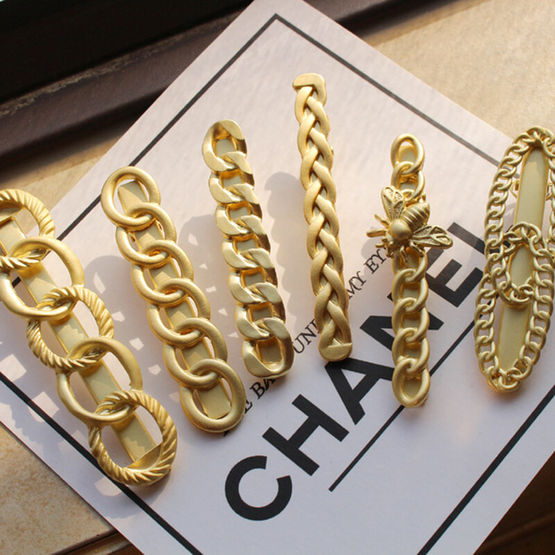 New Ins Fashion Gold Metal Hair Clip Geometric Hollowed Chain Hair Clips Korean Women Barrette Hair Clip Pin Hair Accessories
