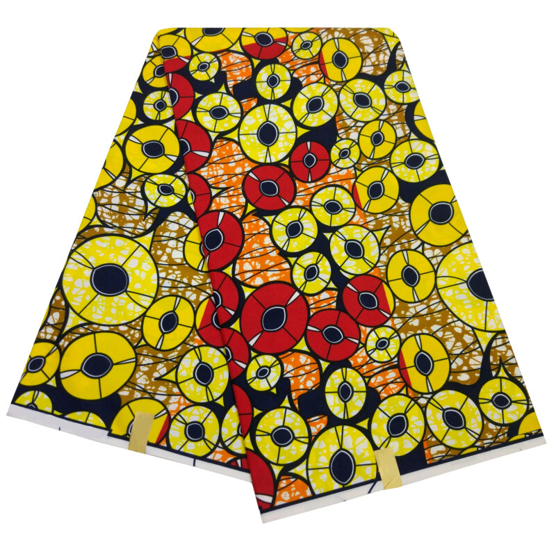Afrykańska tkanina Batik woskowany dla kobiet tkanina Ankara żółty nadruk prawdziwy wosk 6 metrów/szt