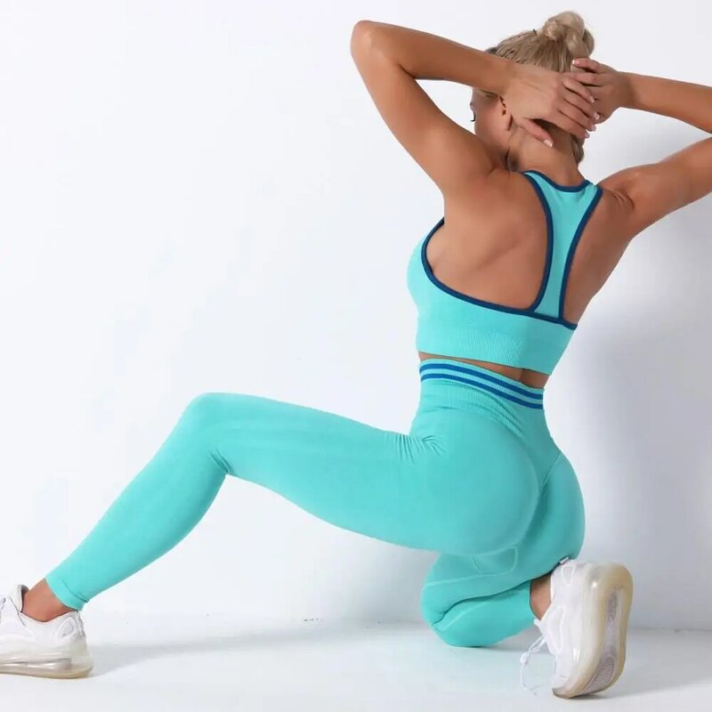 Seksowny zestaw jogi kobiet strój sportowy legginsy Push Up damski biustonosz sportowy wysokiej talii spodnie jogi 2 sztuk strój do fitnessu odzież