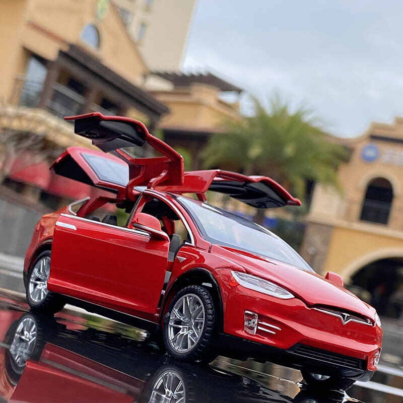 Tesla Model X modelo S de coche de aleación, vehículo de juguete de simulación de Metal fundido a presión, modelo de coche, colección de luz de sonido, regalo para niños, 1:32