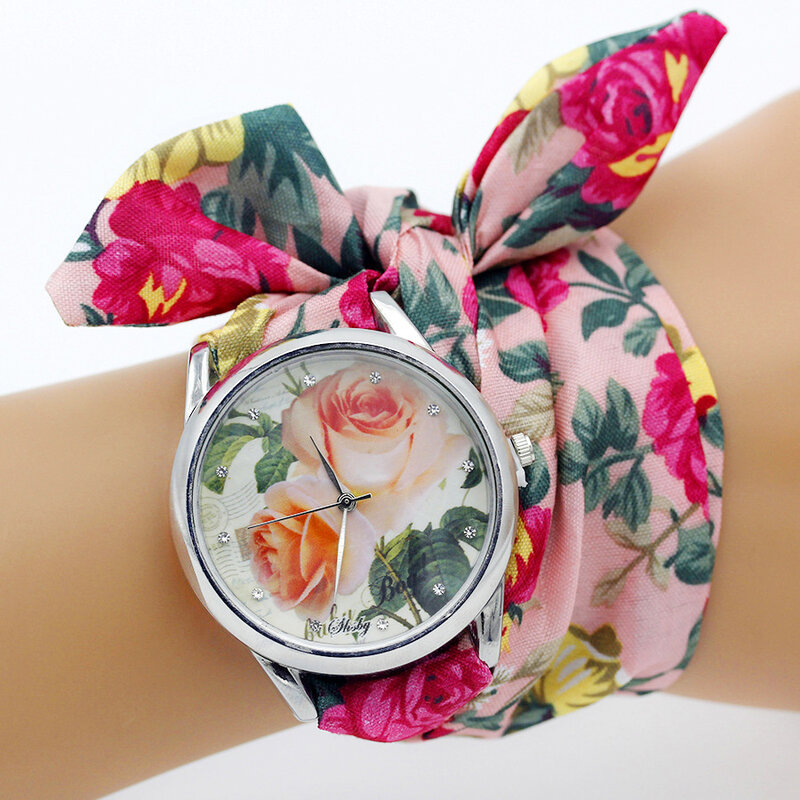 Shsby New Design Ladies Flower Cloth Wristwatch Women Dress Watches Fabric Clock Sweet Girls Watch Silver 1~10 Watches Wholesale