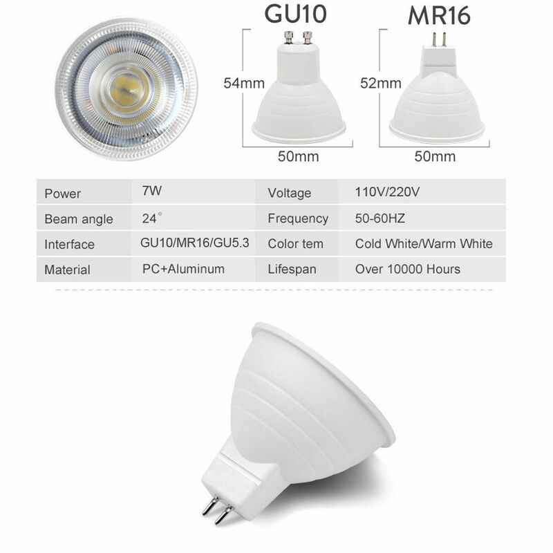 밝기 조절 LED 램프 GU10 LED 스포트라이트 전구, 110V 220V 7W MR16 GU5.3 COB 칩 30 도 빔 각도 홈 오피스 장식 조명 램프