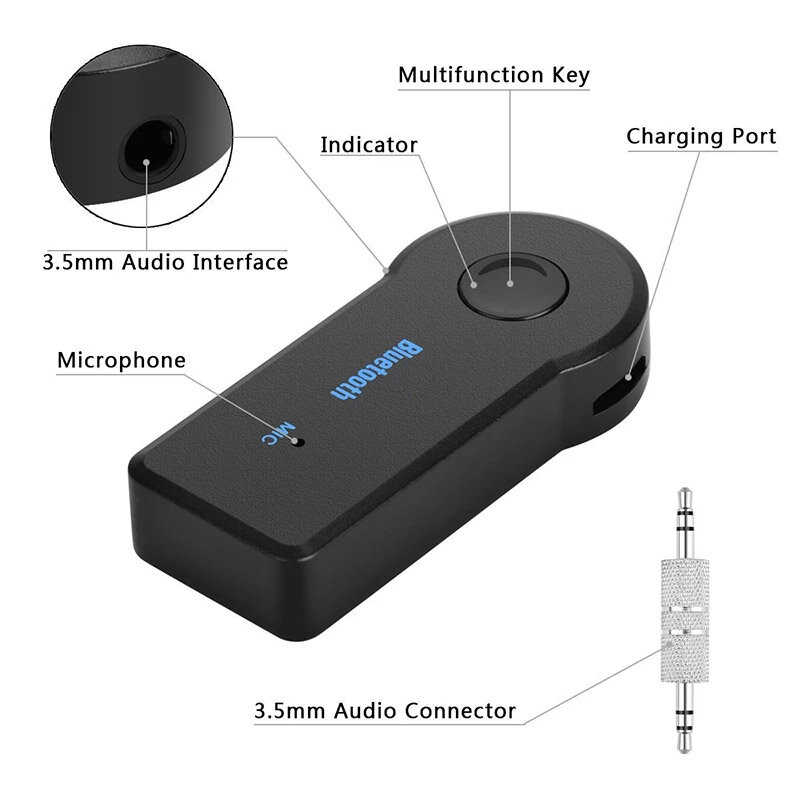 Récepteur/transmetteur audio sans fil, Bluetooth 5.0, prise jack 3,5 mm, adaptateur stéréo avec port USB et auxiliaire, pour télévision, ordinateur, écouteurs et voiture