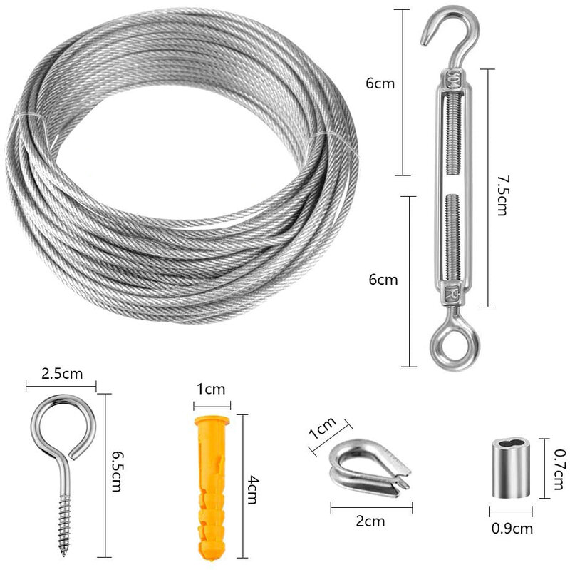 SGYM 56PCS/Set 30 Meter Steel PVC Coated Flexible Wire Rope Soft Cable Transparent Stainless Steel Clothesline Diameter 2mm Kit