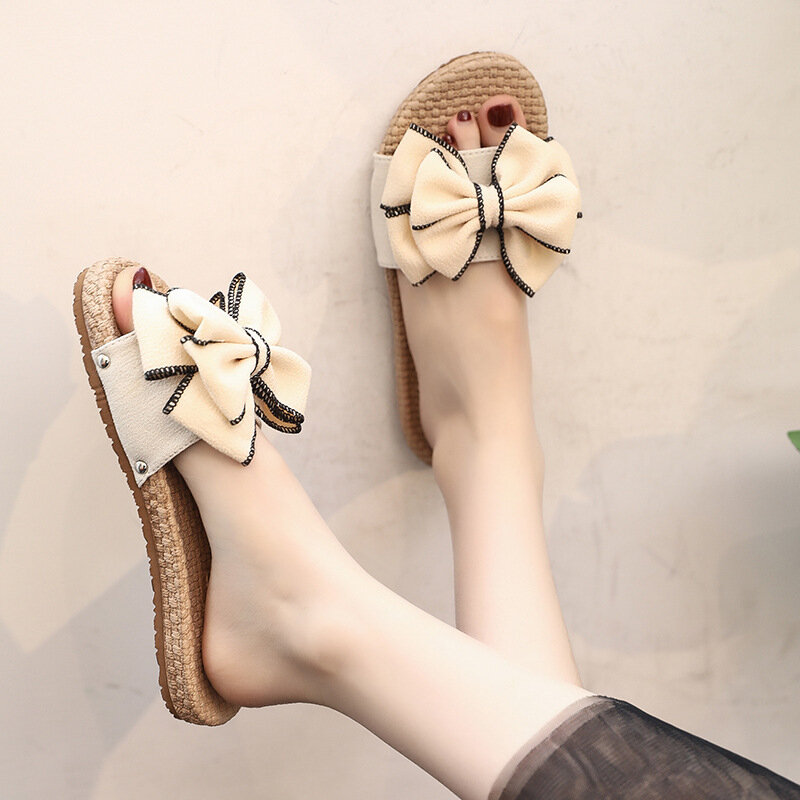 Sandali da donna estate nuovo fondo piatto moda donna diapositive taglia 36-40 Slip on sandali donna pantofola con fiocco scarpe infradito da interno