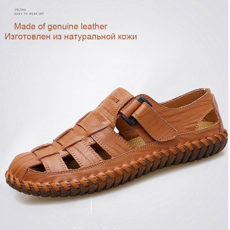 KATESEN Summer Genuine Leather Roman Men Sandals Business Casual Shoes Outdoor Beach Wading Slippers Men's Shoes Big Size 39-48