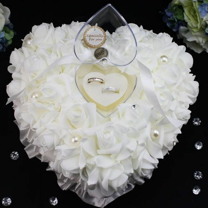 Estuche de joyería con forma de corazón, caja de anillo de flores rosas, portador de anillo de boda romántico, soporte de cojín, regalo del Día de San Valentín 2021, 1 unidad