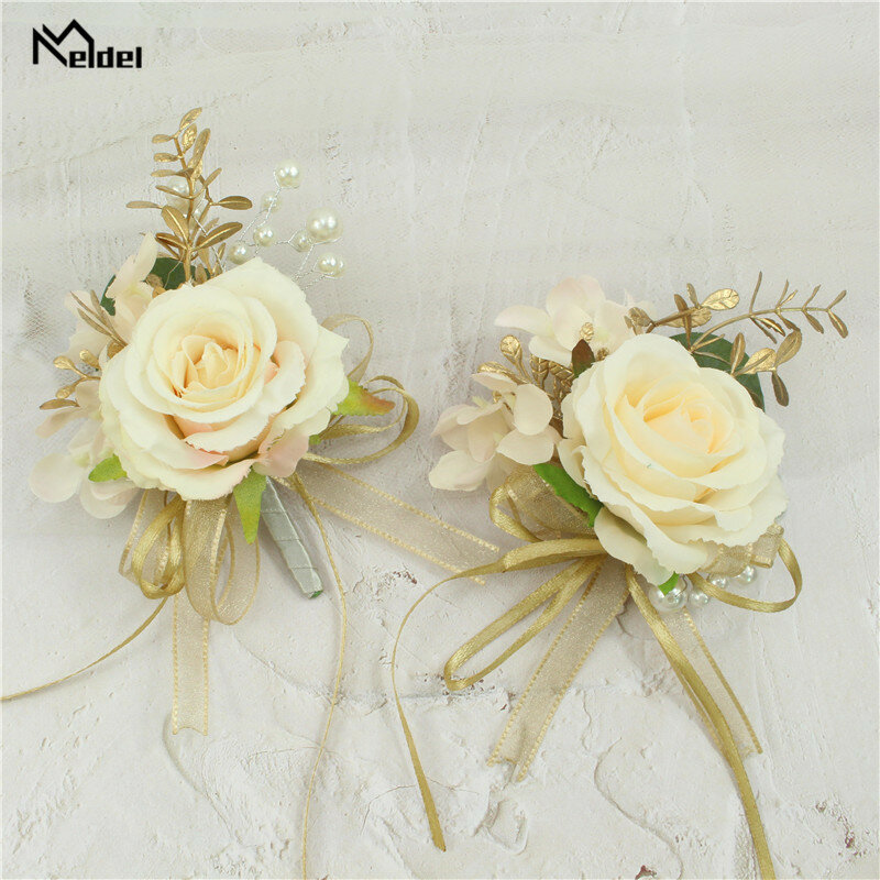 Ramillete de rosas de seda para boda, pulsera de dama de honor de alta calidad, flores, adorno de cabeza, accesorios de traje, Broche