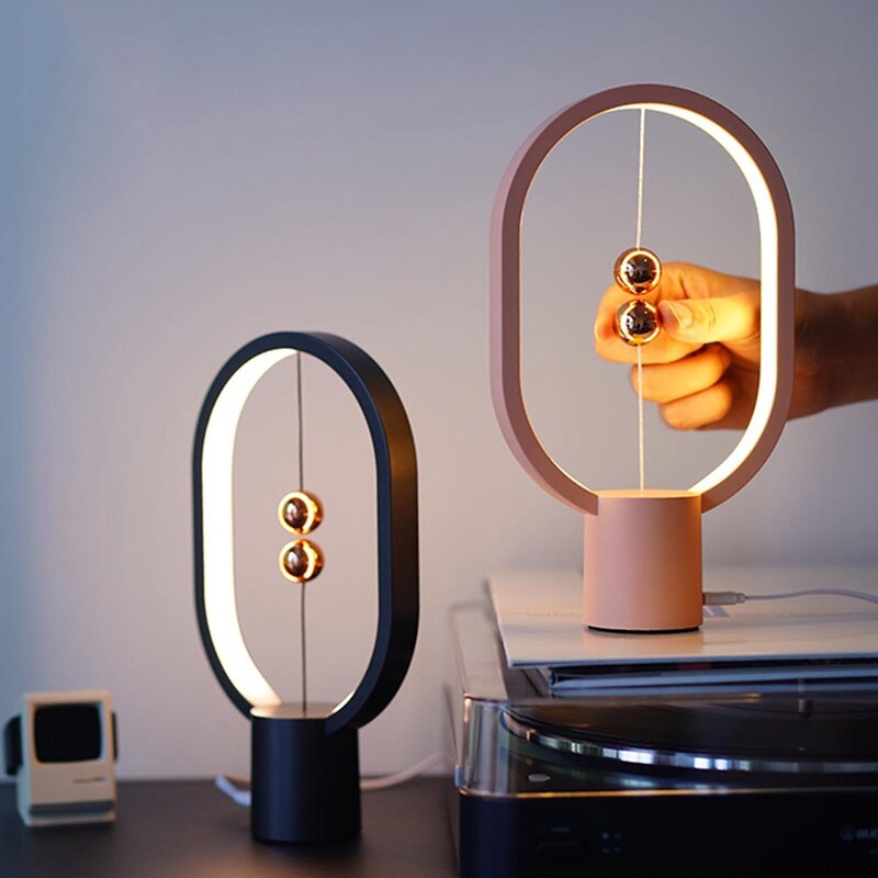 Lampu Meja LED Keseimbangan HENGPRO Mini USB Isi Ulang Elips Magnetik Sakelar Udara Perawatan Mata Kontrol Sentuh Lampu Malam
