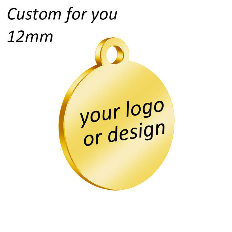 Etiquetas de logotipo de 12mm y 50 piezas grabables con láser, colgantes redondos de acero inoxidable para collares, personalizables con su diseño o logotipo
