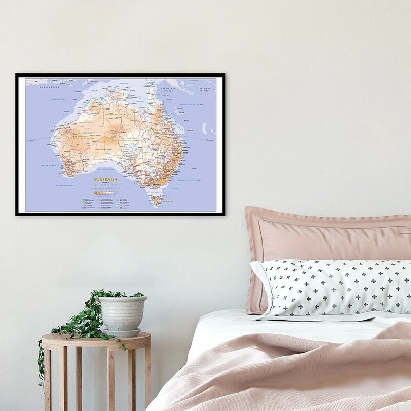 84*59cm mapa do terreno e trânsito da austrália, arte da parede, cartaz de pintura em tela, decoração de casa, material escolar infantil