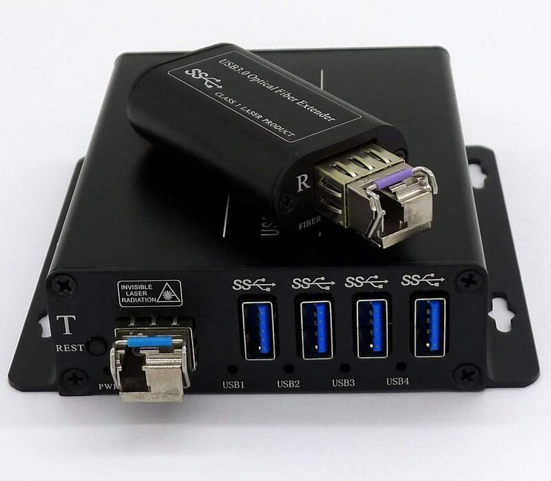 4 Port USB 3.0/2.0/1.1 Lebih dari Fiber Optic Extender untuk Max 250 Meter Di 1 Core Serat (Serat MM atau SM Fiber) dengan 10 Gbps SFP