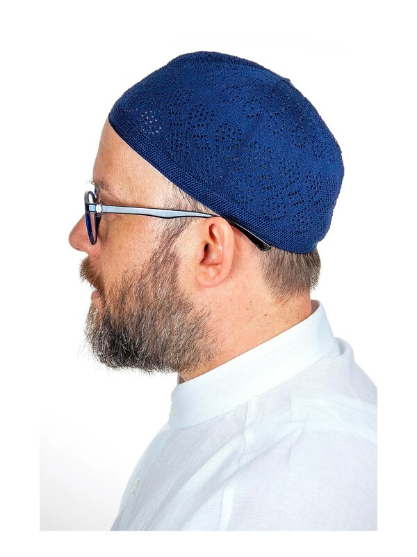 ภาษาอังกฤษมุสลิม Kufi หมวกสำหรับชาย Taqiya Skullcap Peci หมวก Ramadan Eid ของขวัญอิสลามขนาดมาตรฐาน2สีเขียว/Navy Blue