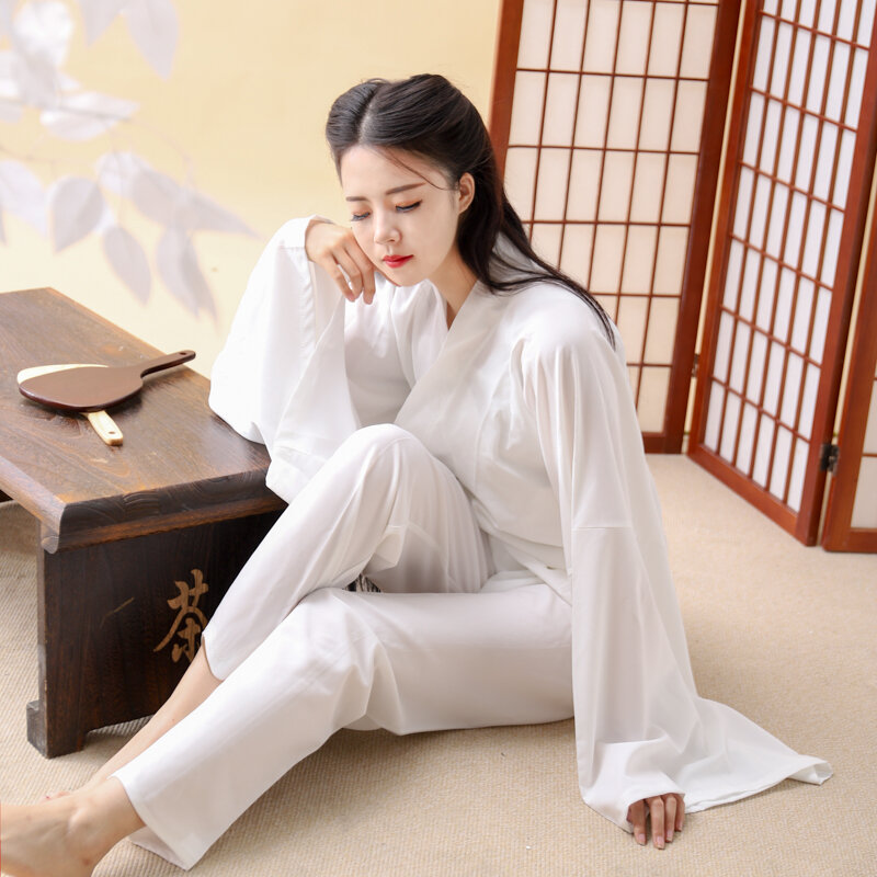 Chinesische traditionelle weiße Hanfu Tops und Hosen für Frauen Pyjamas, Prinzessin Wuxia Cosplay Kostüm, Nachtwäsche, Tang Dynastien