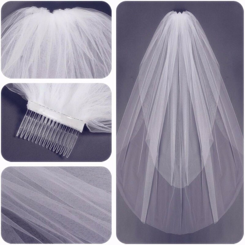 Short Soft Tulle Wedding Veils Two Layers Cut Edge Wedding Veil Comb In Stocks