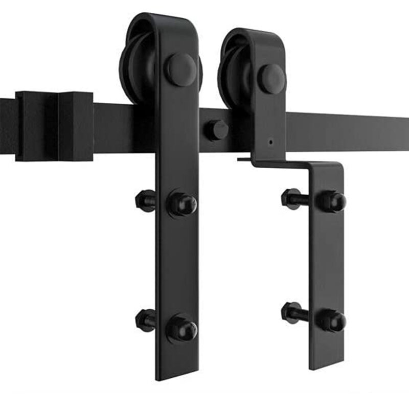 HACCER 4-16FT Bypass Sliding Barn Door Hardware Kit for Modern Double-Acting Door Track Bent Hanger System