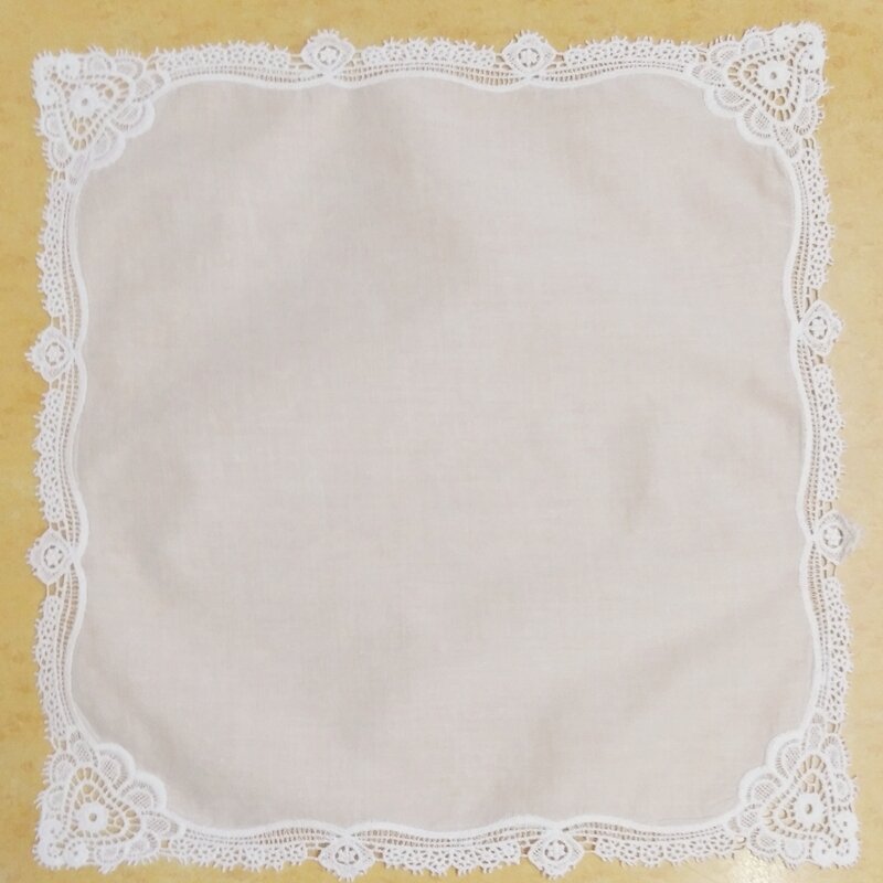Lot de mouchoirs de mariage, 12x12 pouces, en coton blanc, dentelle au Crochet, cœur, pour femmes, collection 504