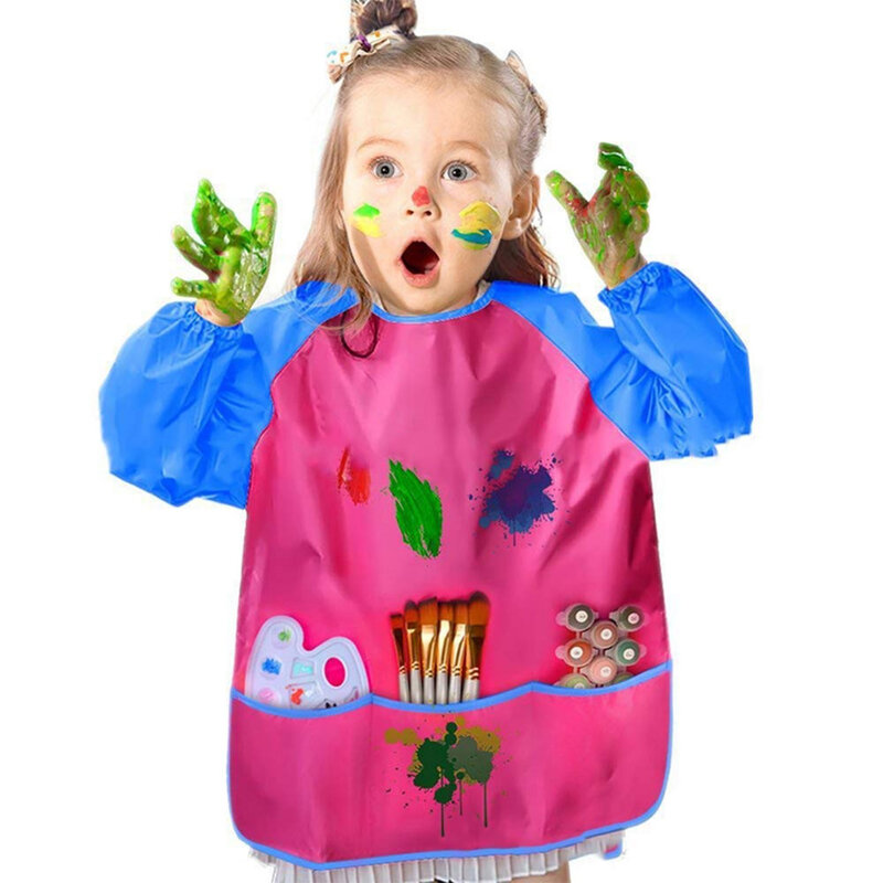 Avental de manga comprida impermeável infantil, avental de arte, pintura, blusa escolar, portátil de menino e menina, 1pc