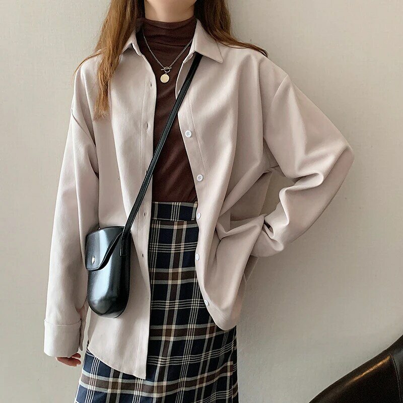 Loose Shirts Womens Business Tops Blouses Long Sleeve 2021 Spring New Ladies Solid Shirt Breathable Vintage Boyfriend Oversized