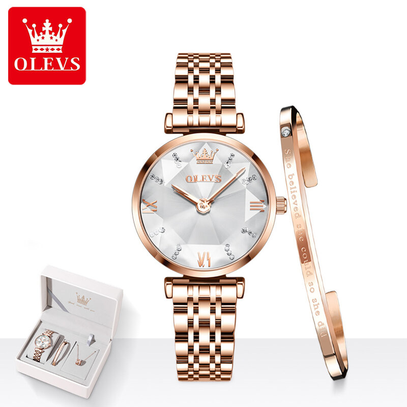 Женские кварцевые часы OLEVS, водонепроницаемые часы с ремешком из нержавеющей стали для женщин, модный подарок, набор, женские наручные часы ...