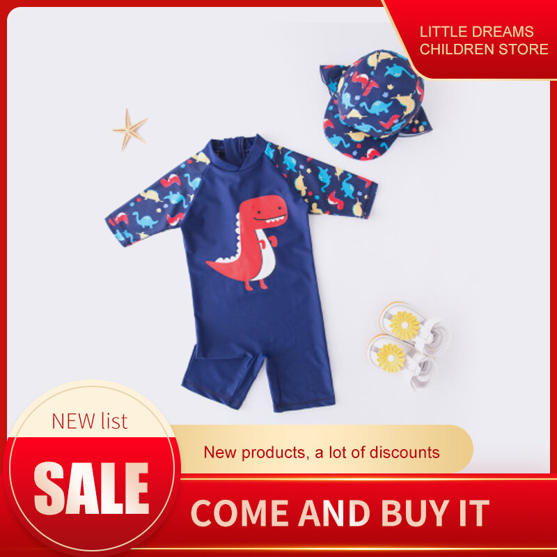 New Summer Boy Baby Swimwear+Hat 2PCS Set Sharks Fish Swimming Suit Infant Toddler Swimwear Kids Beach Bathing Clothes Stripe