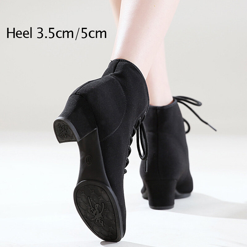 High Top Latin Dance Shoes Women Black Salsa Jazz Dancing Boots Shoe Heel 3.5cm 5cm Outdoor Adult Woman Ballroom Dance Sneakers