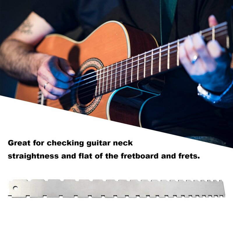 Aço inoxidável guitarra borda reta ferramenta de medida para guitarras elétricas pescoço entalhado fretboard e trastes