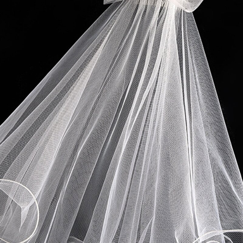 Wedding Veil กับหวีสำหรับเด็กงานแต่งงานอุปกรณ์เสริมผมสำหรับสาว2ชั้นโบว์ประดับ Props สำหรับถ่ายภาพ