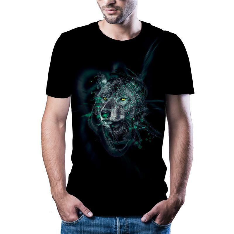 T-shirt de sport décontracté en forme de tête de loup, arajuku, avec code de taille en trois couleurs imprimées, dernière offre spéciale