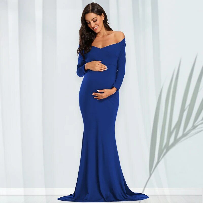 Розовое платье для беременных с открытыми плечами и длинным рукавом облегающее платье-футляр для беременных Платья для фотосессии вечерние платья