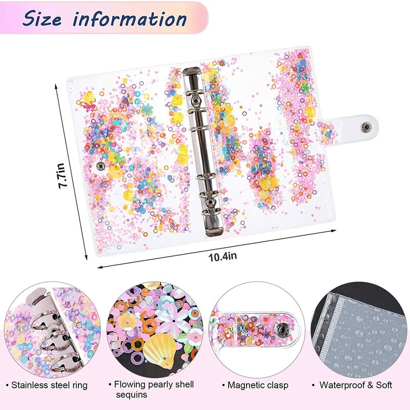 29 Pieces A6 PVC Binder Glitter Cover Sets with 12 Budget Envelopes,Expense Budget Sheet,1PVC Bag, 1 Ruler and 2 Label Sticker