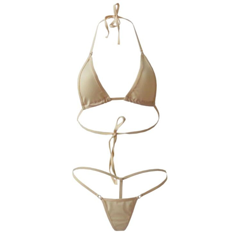 Seksowne kobiety dwuczęściowy z mikrofibry strój kąpielowy bikini Mini trójkąt stringi + topy biustonoszowe, sznurowanie dostosować śliczne kąpielowe zestaw bikini stroje kąpielowe
