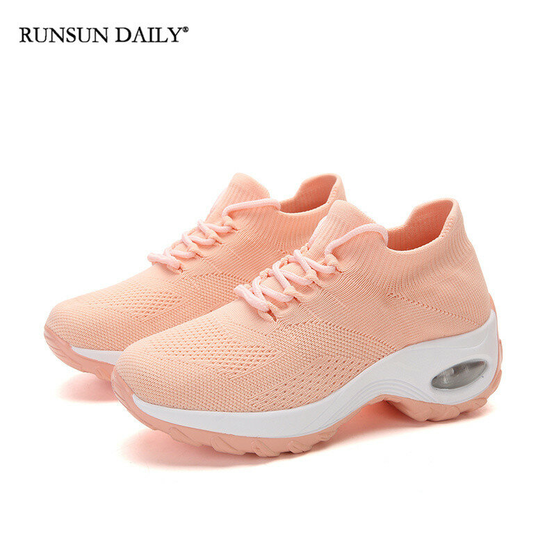 Walking Shoes Women Fashion Sock Shoes Thick Bottom Air Cushion Slip on Breathable Comfortable Casual Shoes