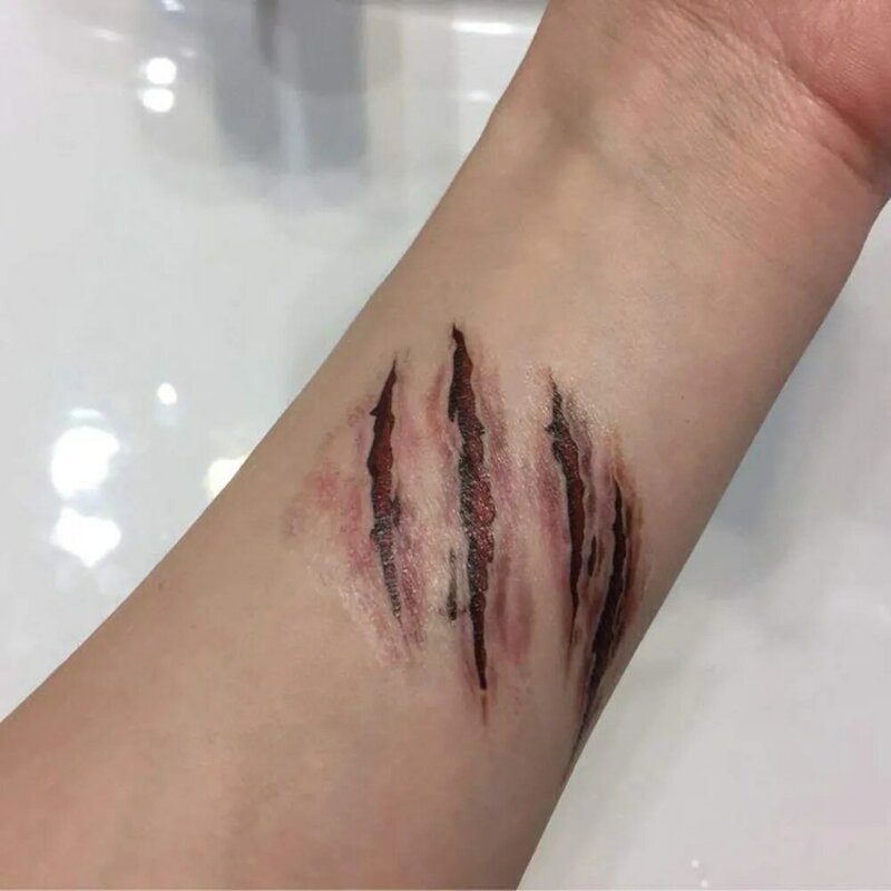 Tatuagens de cicatrizes zumbi com sarna falsa, maquiagem sangrenta, decoração do Dia das Bruxas, ferida sangue ferimento adesivo, 2 pcs, 10pcs