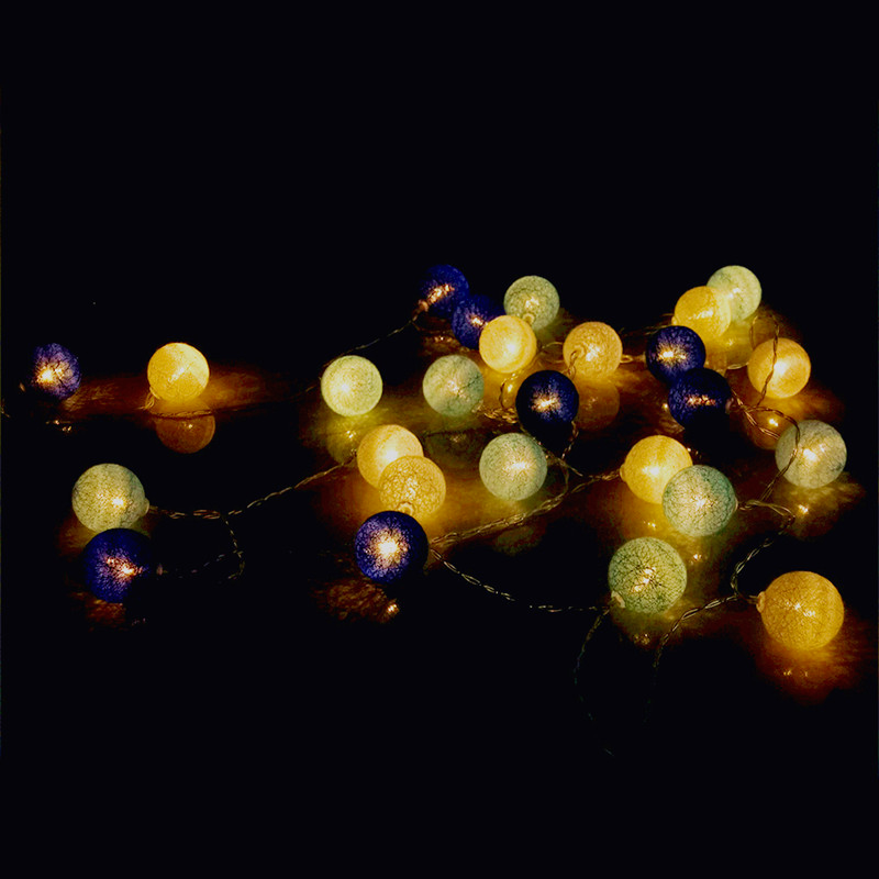 Гирлянда из 40 светодиодных хлопковых шариков, Рождественская сказочная осветительная цепочка для улицы, праздника, свадьбы, Рождества, вечеринки, украшение для дома