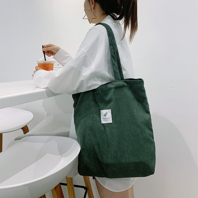 Cord Tasche Handtaschen für Frauen Umhängetaschen weibliche weiche Umwelt Lagerung wieder verwendbare Mädchen kleine und große Shopper Totes Tasche