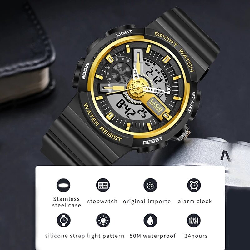 LIGE Military Kids Sport zegarki 50M wodoodporny elektroniczny zegarek na rękę Stop Watch zegar cyfrowy zegarek dla dzieci dla chłopców dziewcząt + Box