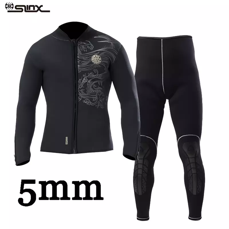 Slinx 5mm Diving Wetsuit Jackets And Pants Men Neoprene Diving Kite Surfing Underwater Clothes Suit Front Zip