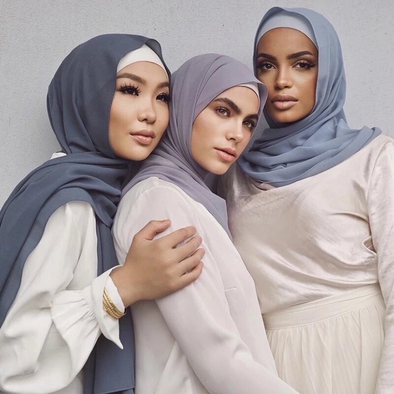 Платок женский шифоновый, однотонный, готовый к носке, 2021, шаль, исламский хиджаб, арабские шарфы
