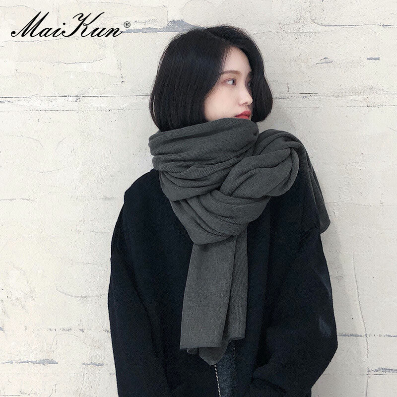 Sciarpa calda spessa Maikun per donna sciarpa nera in Cashmere imitazione colore puro donna inverno femminile per aumentare Ahawl