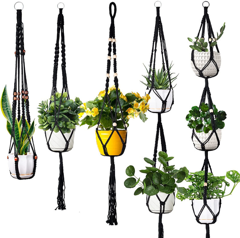 Macrame handmade plant hanger baskets flower pots holder balcony hanging decoration knotted lifting rope home garden supplies