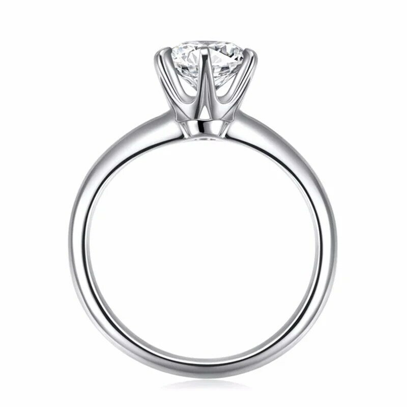 Con anello in argento tibetano Color oro bianco certificato Luxury 1 Carat Cubic zircone fede nuziale anelli classici per le donne