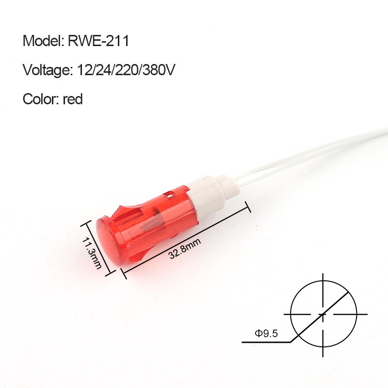 Неоновый Индикатор для монтажа панели сигнальной лампы, 5 шт., 380 В, 12 В/24 В постоянного тока, 10 мм, фонарь с проводом для направляющей сигнальной лампы, красный, зеленый, желтый