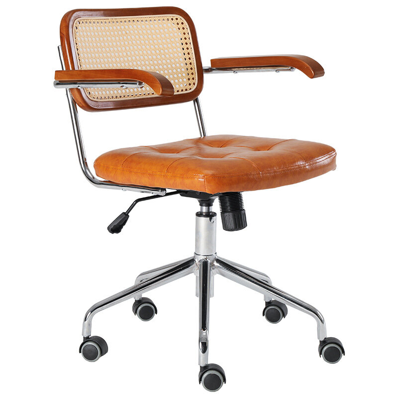 Wuli Rattan Office Chair Leather Japanese Retro Chair Computer Chair Home Swivel Chair Study Desk Lift Chair Celebrity Seat 2024