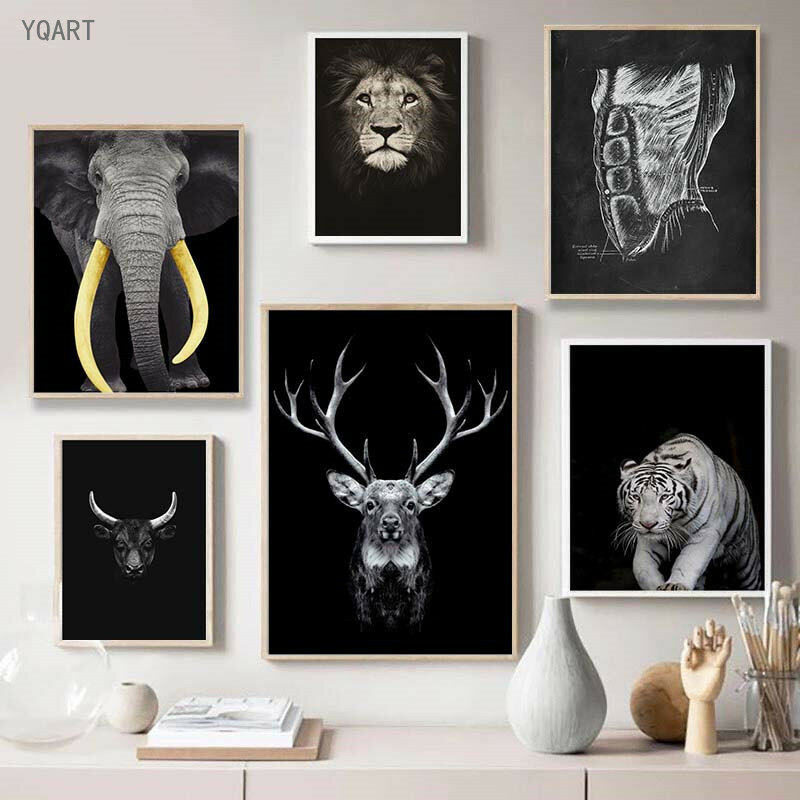 Скандинавские черно-белые животные, картины на холсте, слон, Зебра, корова, настенные художественные картины, Постер и печать для гостиной, спальни, Декор