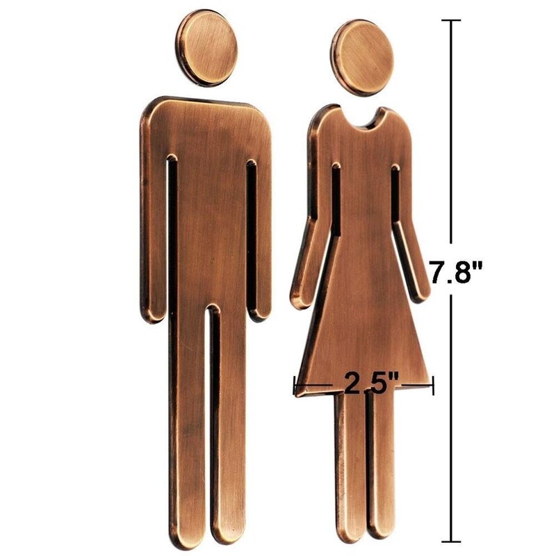 7.8 pollici adesivo con supporto moderno acrilico bagno segno simbolo segno uomo donna toilette (bronzo)
