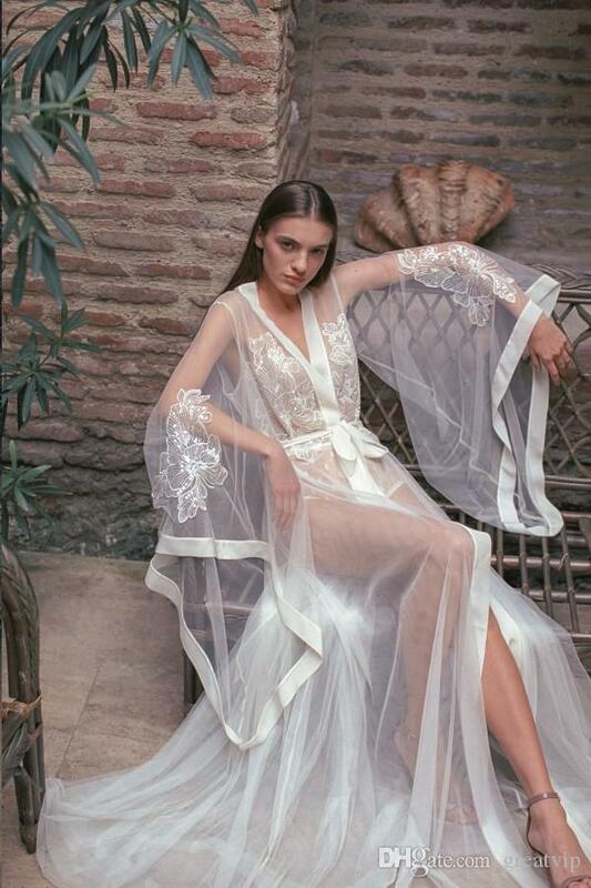 Robes de mariée longues en dentelle, vêtements de nuit transparents, manches longues, pour demoiselles d'honneur, Lingerie Sexy