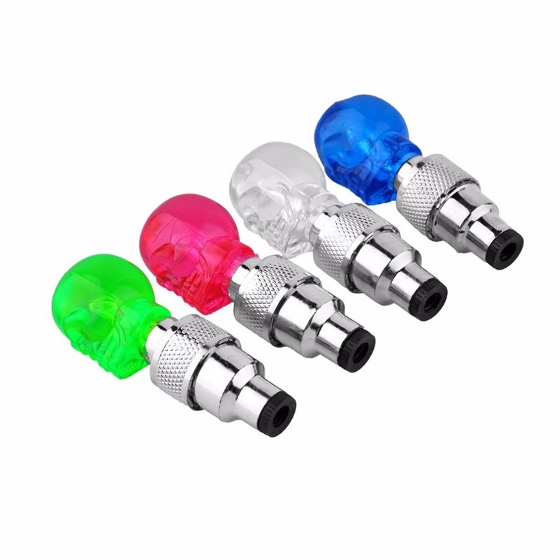 Tampa da válvula da forma do crânio led luz roda pneu lâmpada colorida acessórios de bicicleta para carro moto roda luz tráfego segurança