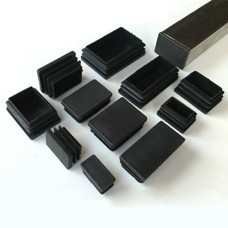 10 stücke Rechteck Schwarz Kunststoff Stanzen End Kappe Rohr Rohr Insert Plug Bung Stuhl Tisch Füße Kappe 10x10 ~ 100x100mm